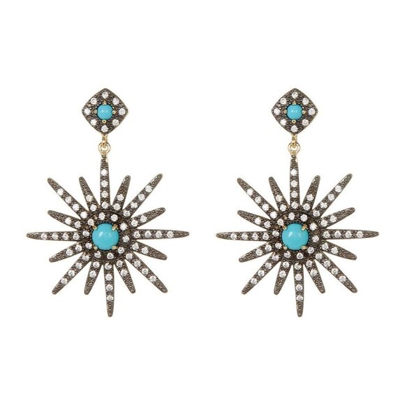 Adornia Womens 14K Gold Plated Turquoise Star Earrings - Picture 1 of 9